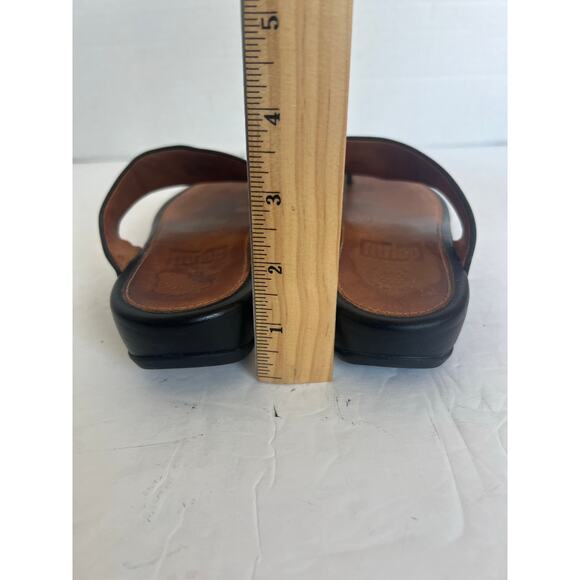FitFlop Black/Brown Leather Banda Il Thong Slip On Low Wedge Comfort Sandals 6 - Picture 8 of 10